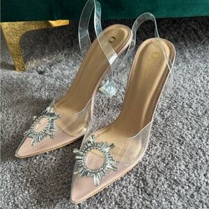 Amazon Clear and Nude Heels with Silver Embellishments